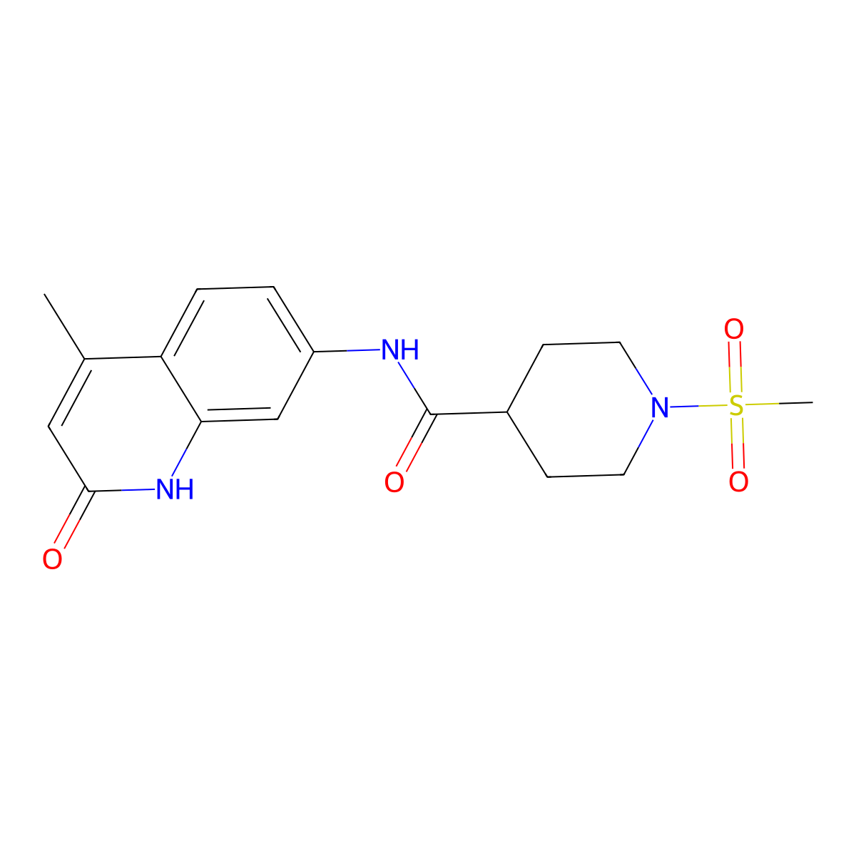 N-(4-methyl-2-oxo-1,2-dihydroquinolin-7-yl)-1-(methylsulfonyl)piperidine-4-carboxamide molecular structure, CAS 1251573-70-2