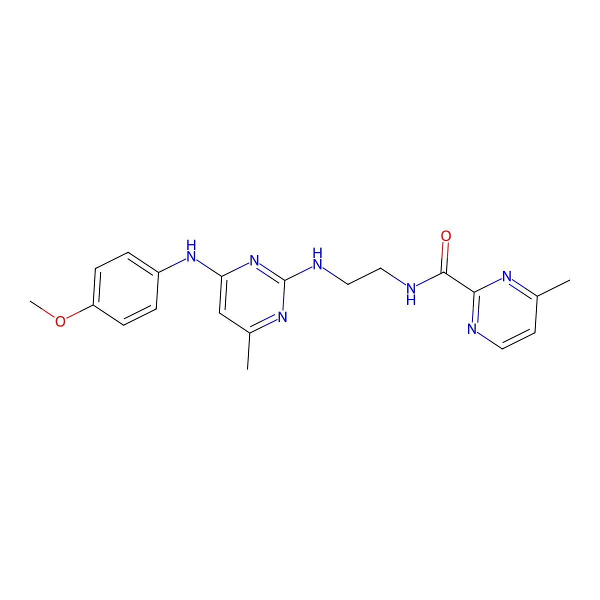 N-(2-((4-((4-methoxyphenyl)amino)-6-methylpyrimidin-2-yl)amino)ethyl)-4-methylpyrimidine-2-carboxamide molecular structure, CAS 1251573-79-1