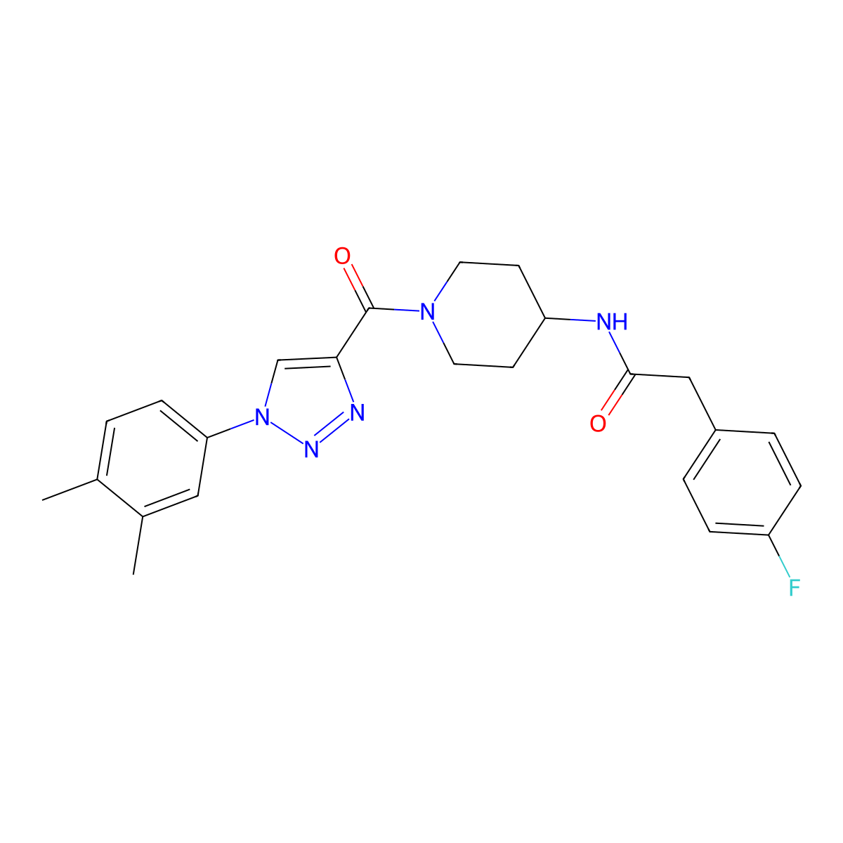 N-(1-(1-(3,4-dimethylphenyl)-1H-1,2,3-triazole-4-carbonyl)piperidin-4-yl)-2-(4-fluorophenyl)acetamide molecular structure, CAS 1251573-83-7