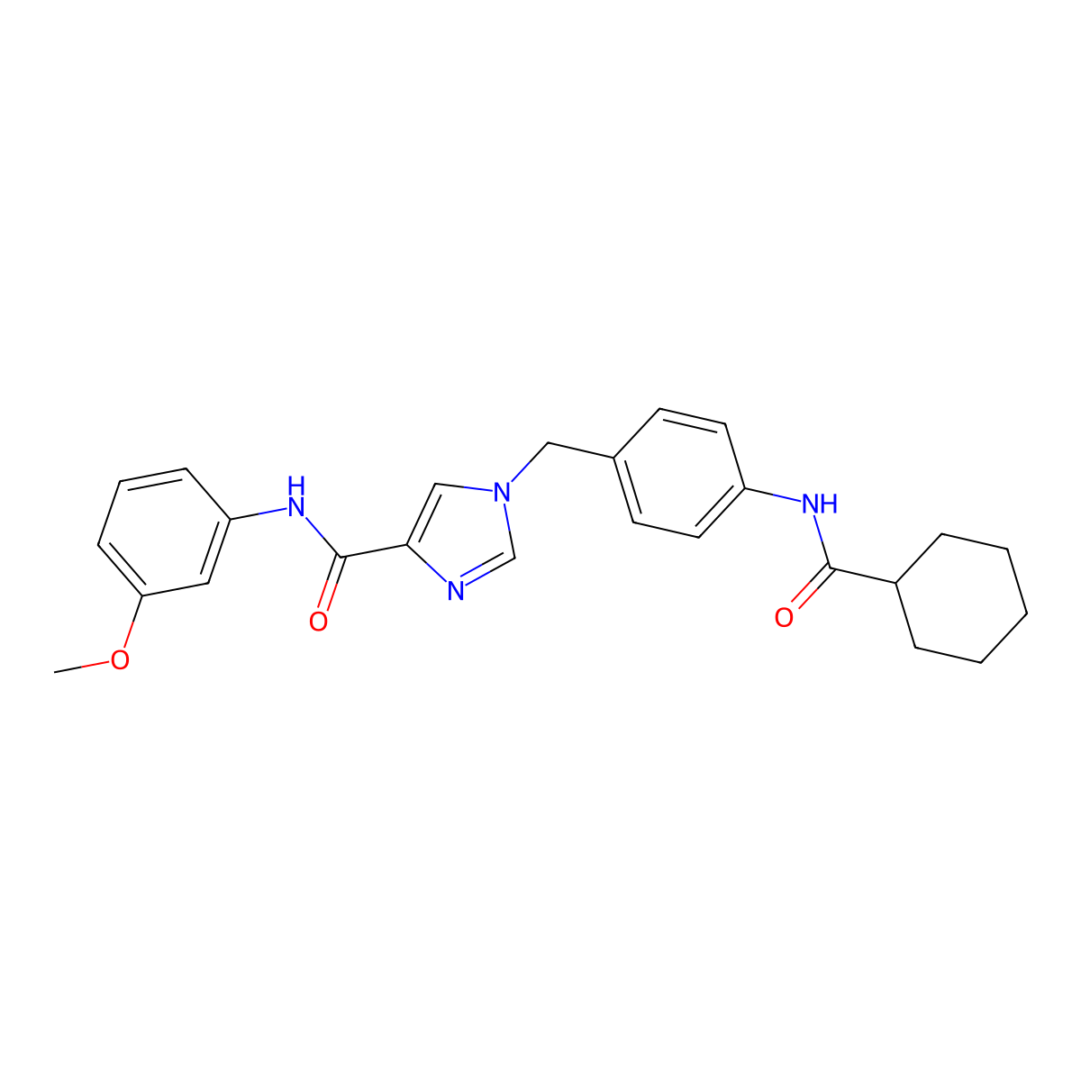 1-(4-(cyclohexanecarboxamido)benzyl)-N-(3-methoxyphenyl)-1H-imidazole-4-carboxamide molecular structure, CAS 1251573-86-0