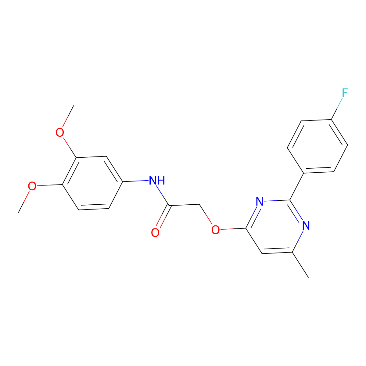 N-(3,4-dimethoxyphenyl)-2-{[2-(4-fluorophenyl)-6-methylpyrimidin-4-yl]oxy}acetamide molecular structure, CAS 1251573-87-1