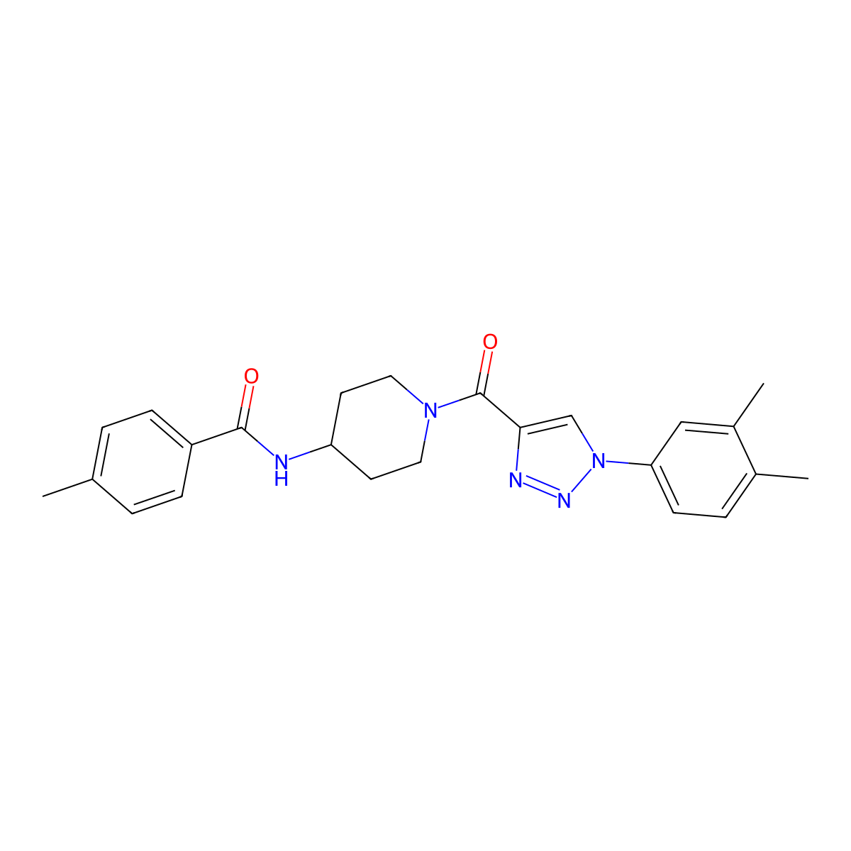 N-(1-(1-(3,4-dimethylphenyl)-1H-1,2,3-triazole-4-carbonyl)piperidin-4-yl)-4-methylbenzamide molecular structure, CAS 1251573-90-6