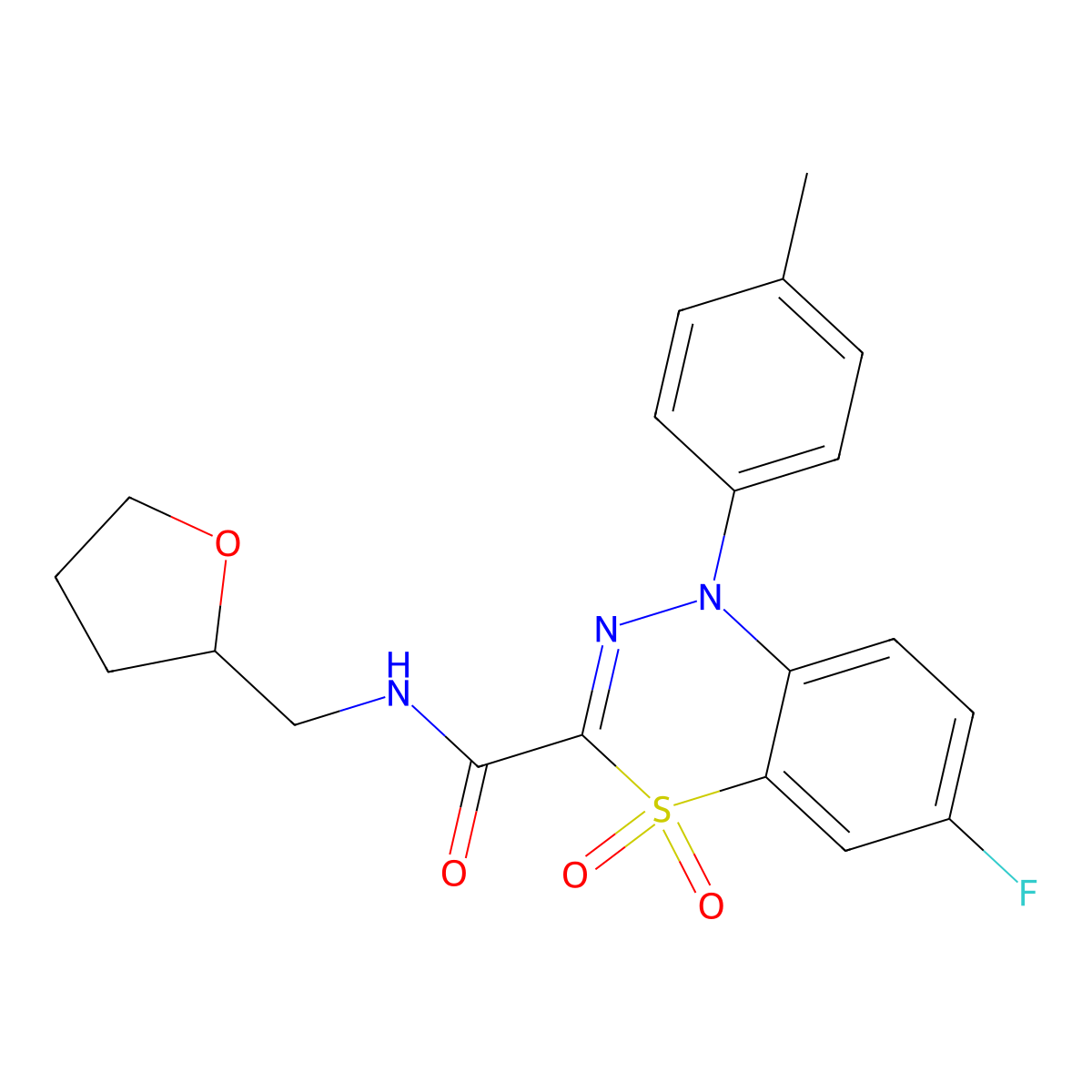 6-fluoro-1-(4-methylphenyl)-N-(tetrahydrofuran-2-ylmethyl)-1H-4,1,2-benzothiadiazine-3-carboxamide 4,4-dioxide molecular structure, CAS 1251573-97-3
