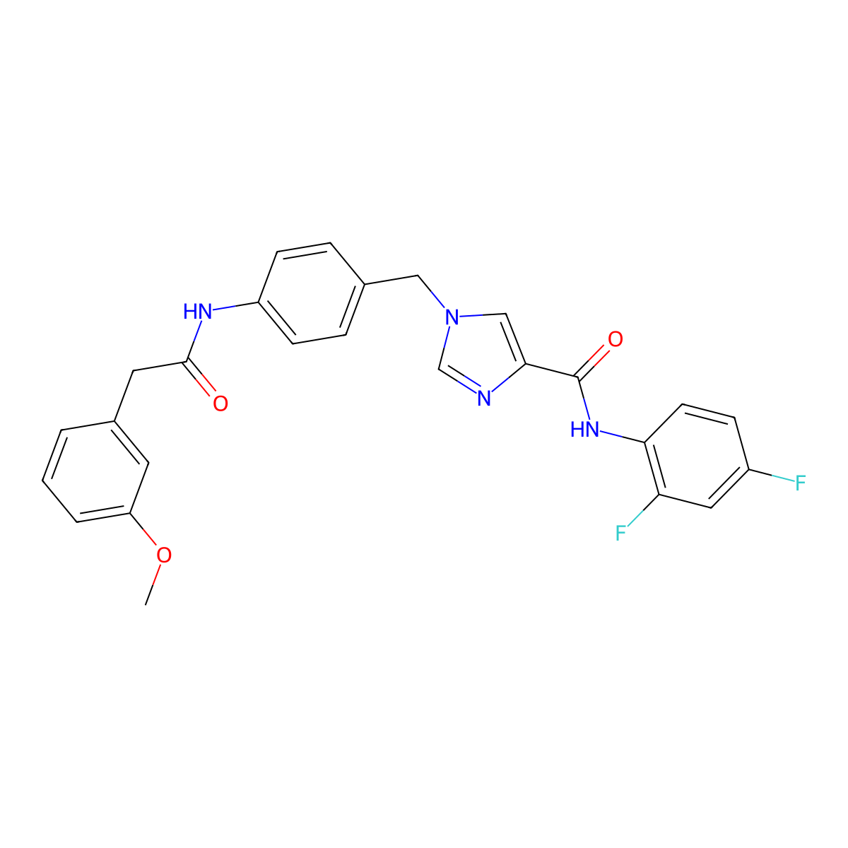 N-(2,4-difluorophenyl)-1-(4-(2-(3-methoxyphenyl)acetamido)benzyl)-1H-imidazole-4-carboxamide molecular structure, CAS 1251573-98-4