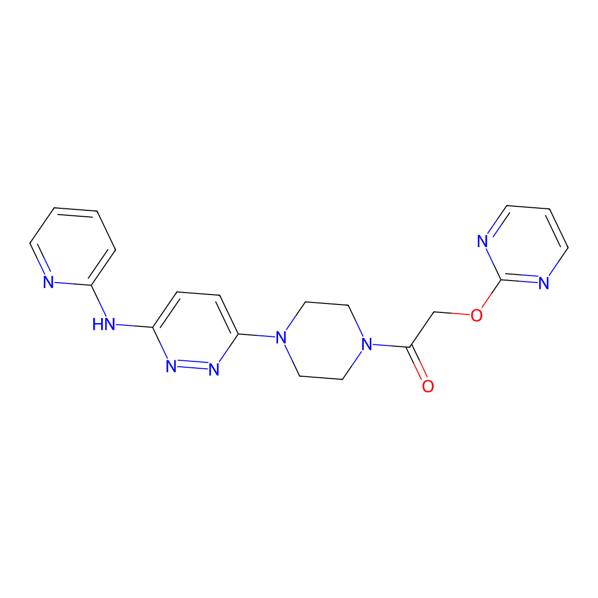 1-(4-(6-(Pyridin-2-ylamino)pyridazin-3-yl)piperazin-1-yl)-2-(pyrimidin-2-yloxy)ethanone molecular structure, CAS 1251574-06-7