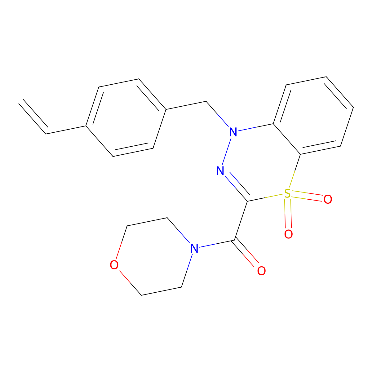 (4,4-dioxido-1-(4-vinylbenzyl)-1H-benzo[e][1,3,4]thiadiazin-3-yl)(morpholino)methanone molecular structure, CAS 1251574-07-8