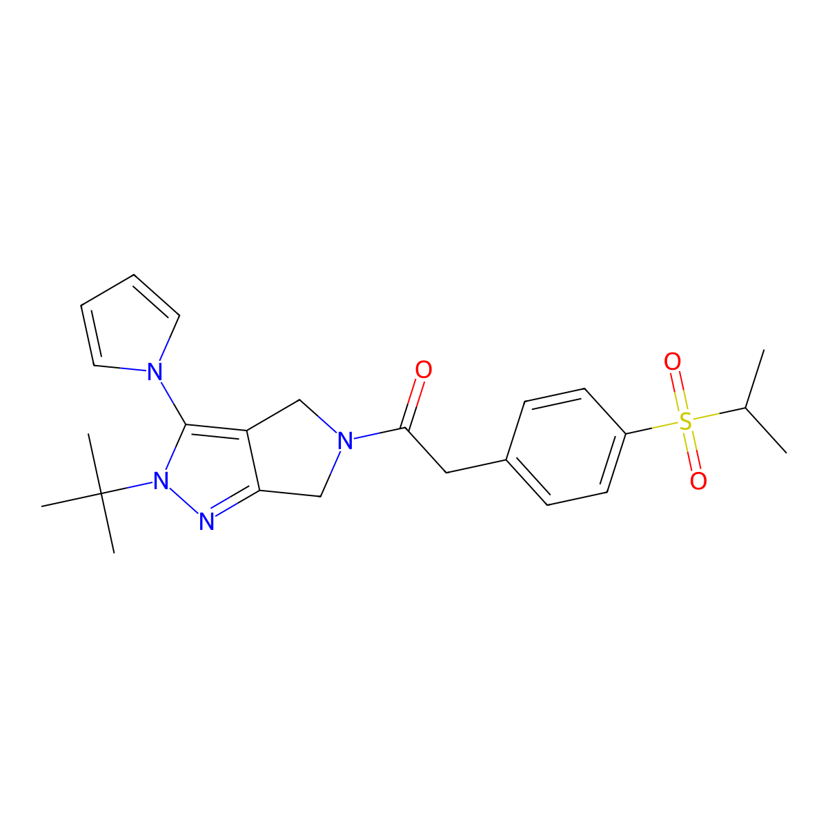 1-(2-(tert-butyl)-3-(1H-pyrrol-1-yl)pyrrolo[3,4-c]pyrazol-5(2H,4H,6H)-yl)-2-(4-(isopropylsulfonyl)phenyl)ethanone molecular structure, CAS 1251574-18-1
