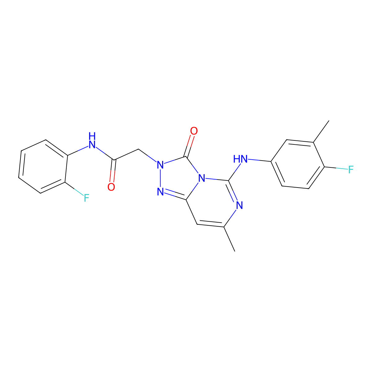 2-{5-[(4-fluoro-3-methylphenyl)amino]-7-methyl-3-oxo-2H,3H-[1,2,4]triazolo[4,3-c]pyrimidin-2-yl}-N-(2-fluorophenyl)acetamide molecular structure, CAS 1251574-23-8