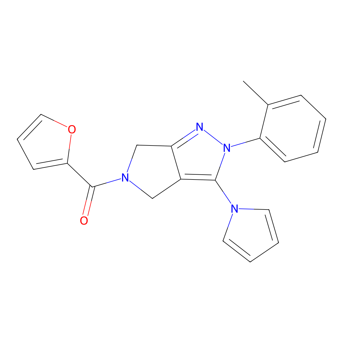 (3-(1H-pyrrol-1-yl)-2-(o-tolyl)pyrrolo[3,4-c]pyrazol-5(2H,4H,6H)-yl)(furan-2-yl)methanone molecular structure, CAS 1251574-27-2
