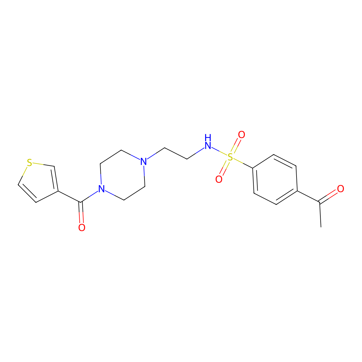 4-acetyl-N-(2-(4-(thiophene-3-carbonyl)piperazin-1-yl)ethyl)benzenesulfonamide molecular structure, CAS 1251574-33-0