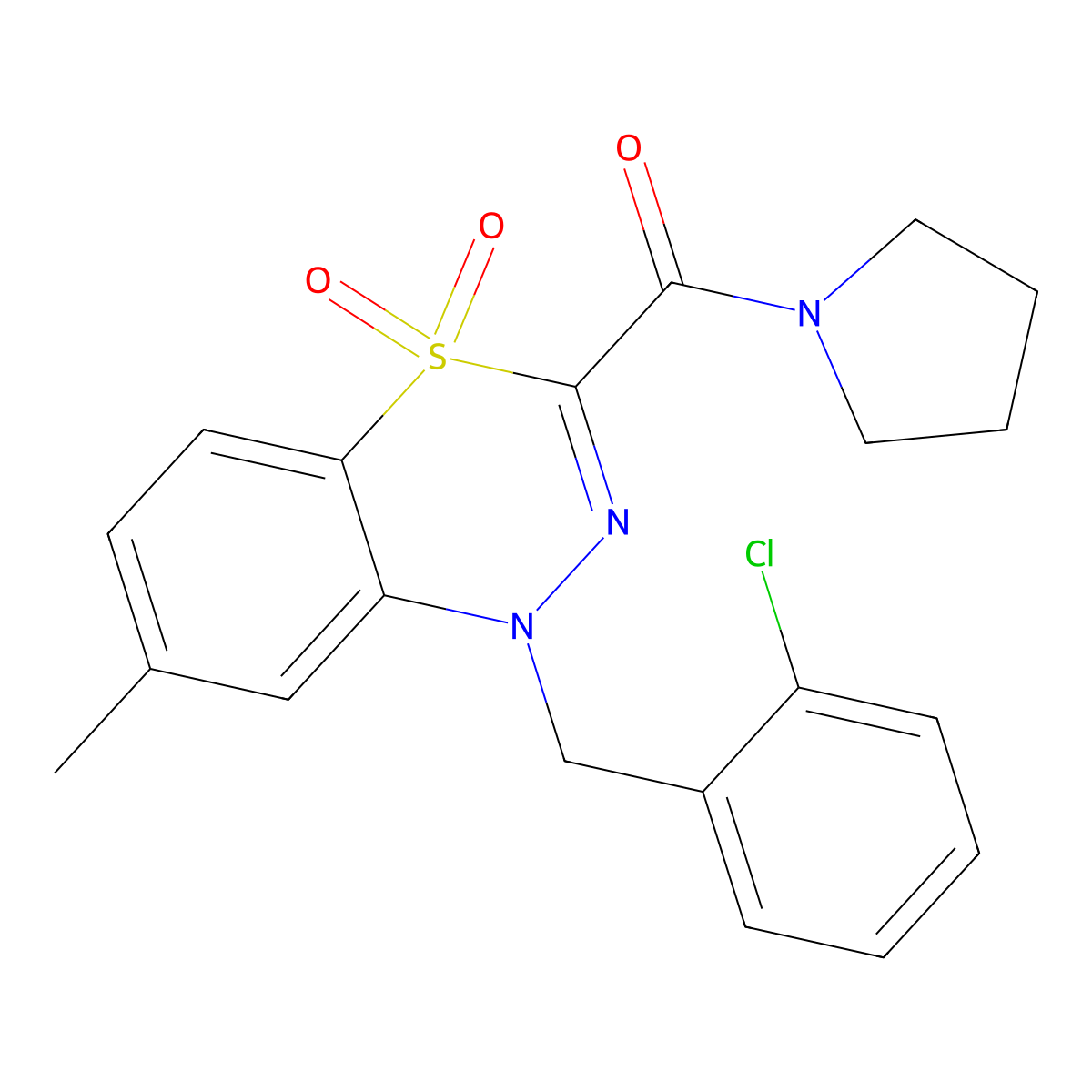 1-[(2-chlorophenyl)methyl]-7-methyl-3-(pyrrolidine-1-carbonyl)-1H-4lambda6,1,2-benzothiadiazine-4,4-dione molecular structure, CAS 1251574-34-1