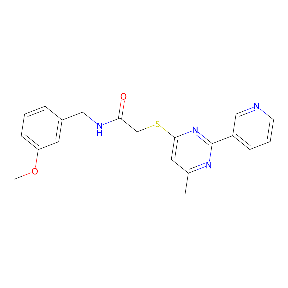 N-(3-methoxybenzyl)-2-((6-methyl-2-(pyridin-3-yl)pyrimidin-4-yl)thio)acetamide molecular structure, CAS 1251574-40-9