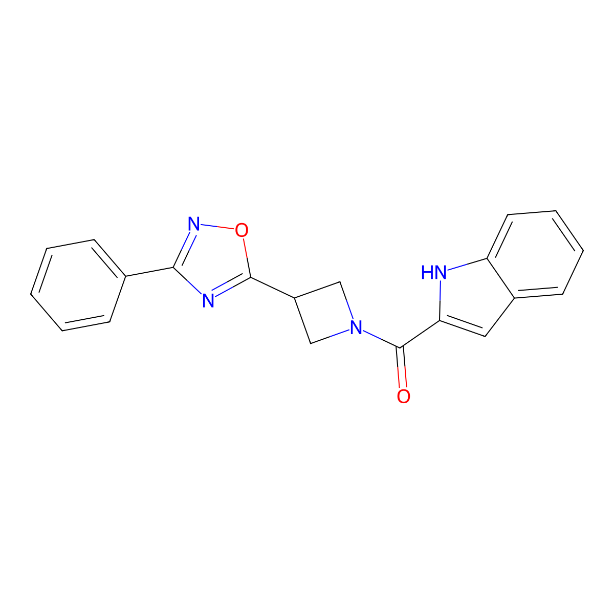 (1H-indol-2-yl)(3-(3-phenyl-1,2,4-oxadiazol-5-yl)azetidin-1-yl)methanone molecular structure, CAS 1251574-51-2