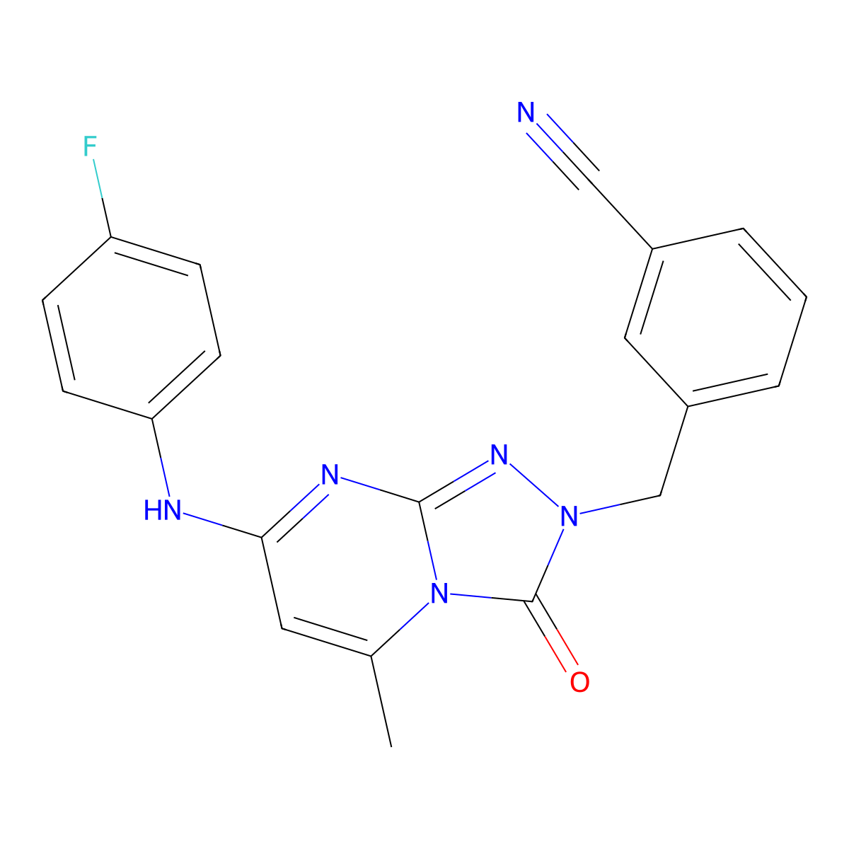 3-{[7-(4-fluoroanilino)-5-methyl-3-oxo[1,2,4]triazolo[4,3-a]pyrimidin-2(3H)-yl]methyl}benzonitrile molecular structure, CAS 1251574-57-8