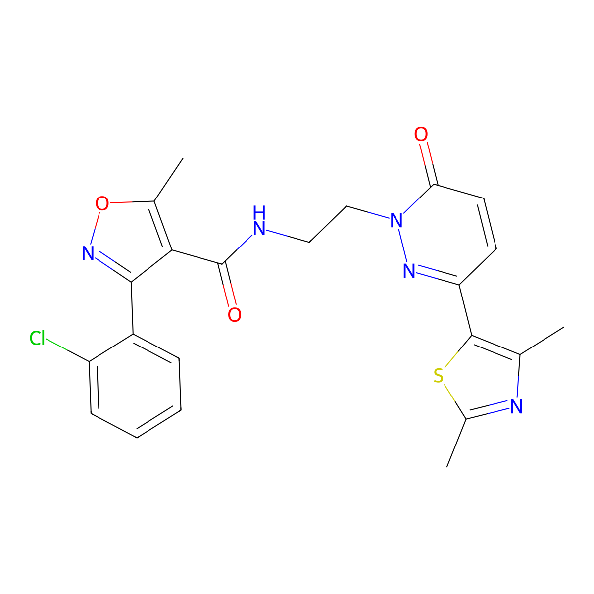 3-(2-chlorophenyl)-N-(2-(3-(2,4-dimethylthiazol-5-yl)-6-oxopyridazin-1(6H)-yl)ethyl)-5-methylisoxazole-4-carboxamide molecular structure, CAS 1251574-58-9
