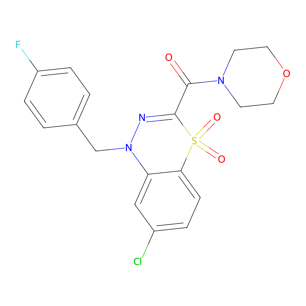 7-chloro-1-[(4-fluorophenyl)methyl]-3-(morpholine-4-carbonyl)-1H-4lambda6,1,2-benzothiadiazine-4,4-dione molecular structure, CAS 1251574-63-6