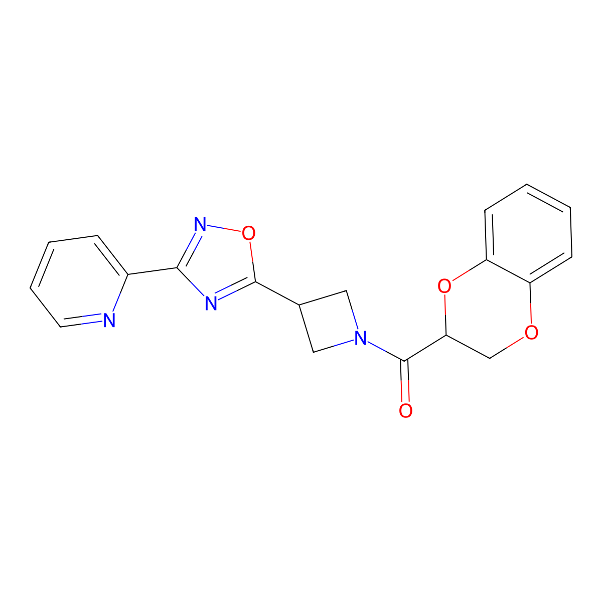 (2,3-Dihydrobenzo[b][1,4]dioxin-2-yl)(3-(3-(pyridin-2-yl)-1,2,4-oxadiazol-5-yl)azetidin-1-yl)methanone molecular structure, CAS 1251574-66-9