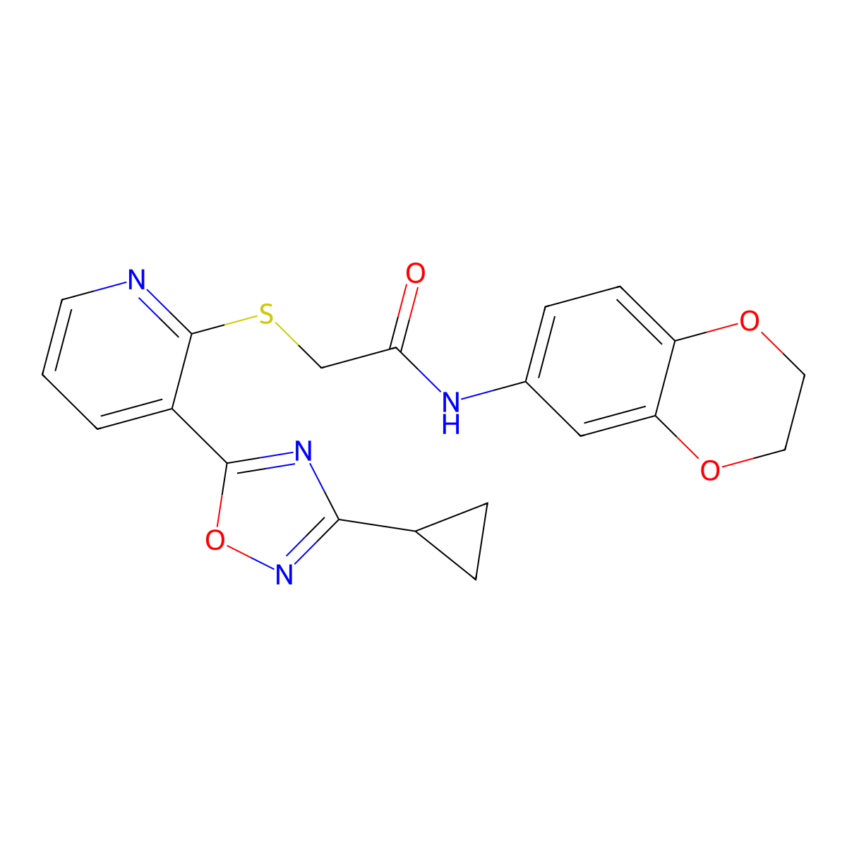 2-((3-(3-cyclopropyl-1,2,4-oxadiazol-5-yl)pyridin-2-yl)thio)-N-(2,3-dihydrobenzo[b][1,4]dioxin-6-yl)acetamide molecular structure, CAS 1251574-69-2