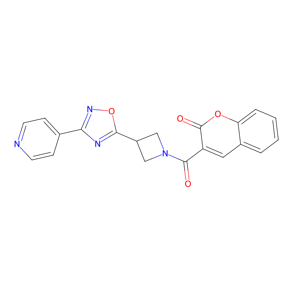 3-(3-(3-(pyridin-4-yl)-1,2,4-oxadiazol-5-yl)azetidine-1-carbonyl)-2H-chromen-2-one molecular structure, CAS 1251574-72-7