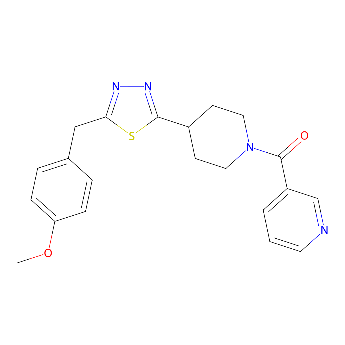(4-(5-(4-Methoxybenzyl)-1,3,4-thiadiazol-2-yl)piperidin-1-yl)(pyridin-3-yl)methanone molecular structure, CAS 1251574-76-1