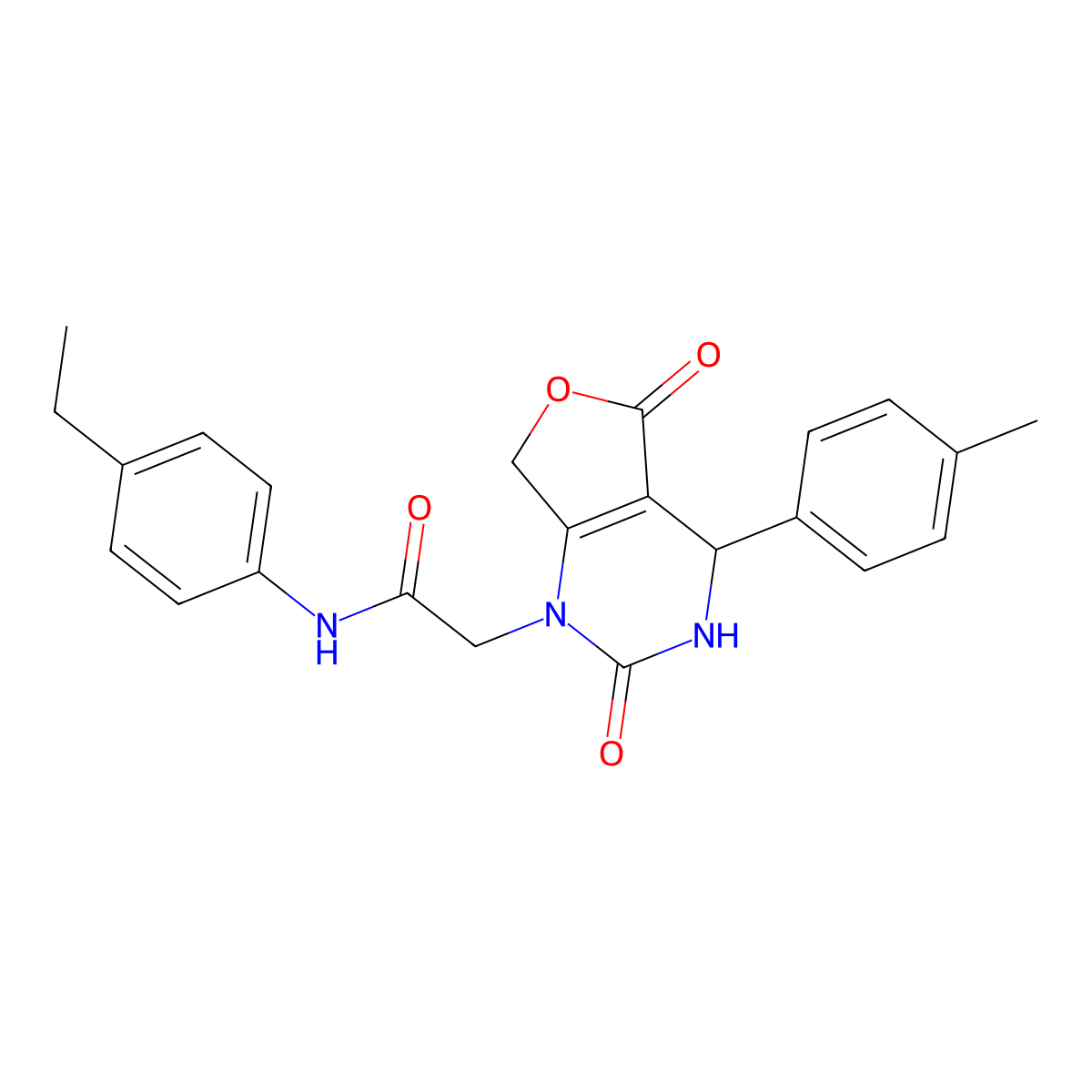 2-(2,5-dioxo-4-(p-tolyl)-3,4-dihydrofuro[3,4-d]pyrimidin-1(2H,5H,7H)-yl)-N-(4-ethylphenyl)acetamide molecular structure, CAS 1251574-80-7