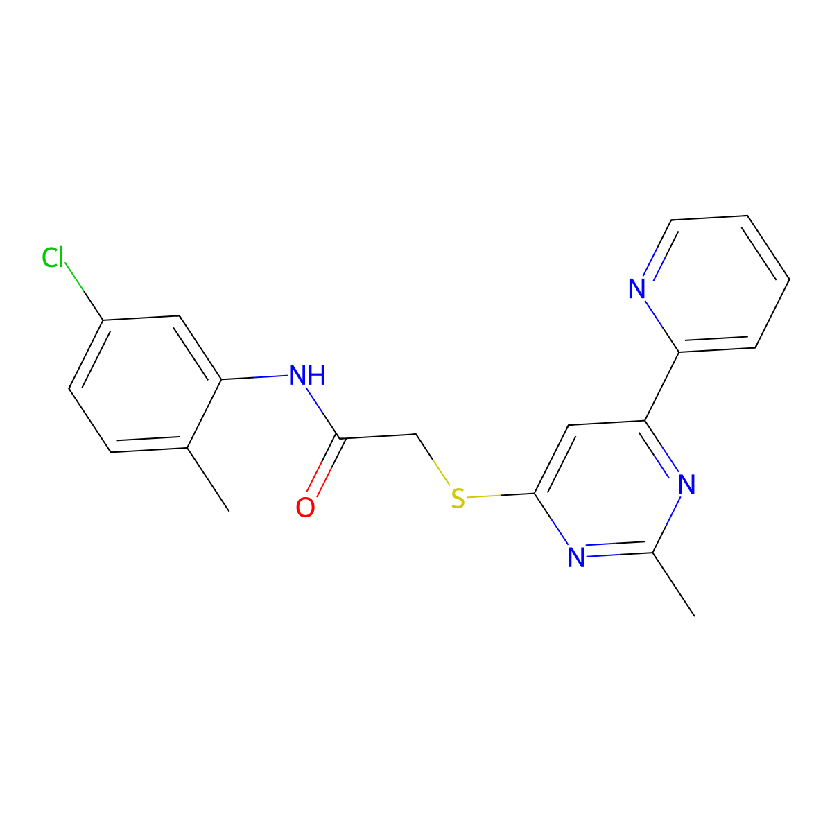 N-(5-chloro-2-methylphenyl)-2-((2-methyl-6-(pyridin-2-yl)pyrimidin-4-yl)thio)acetamide molecular structure, CAS 1251574-81-8