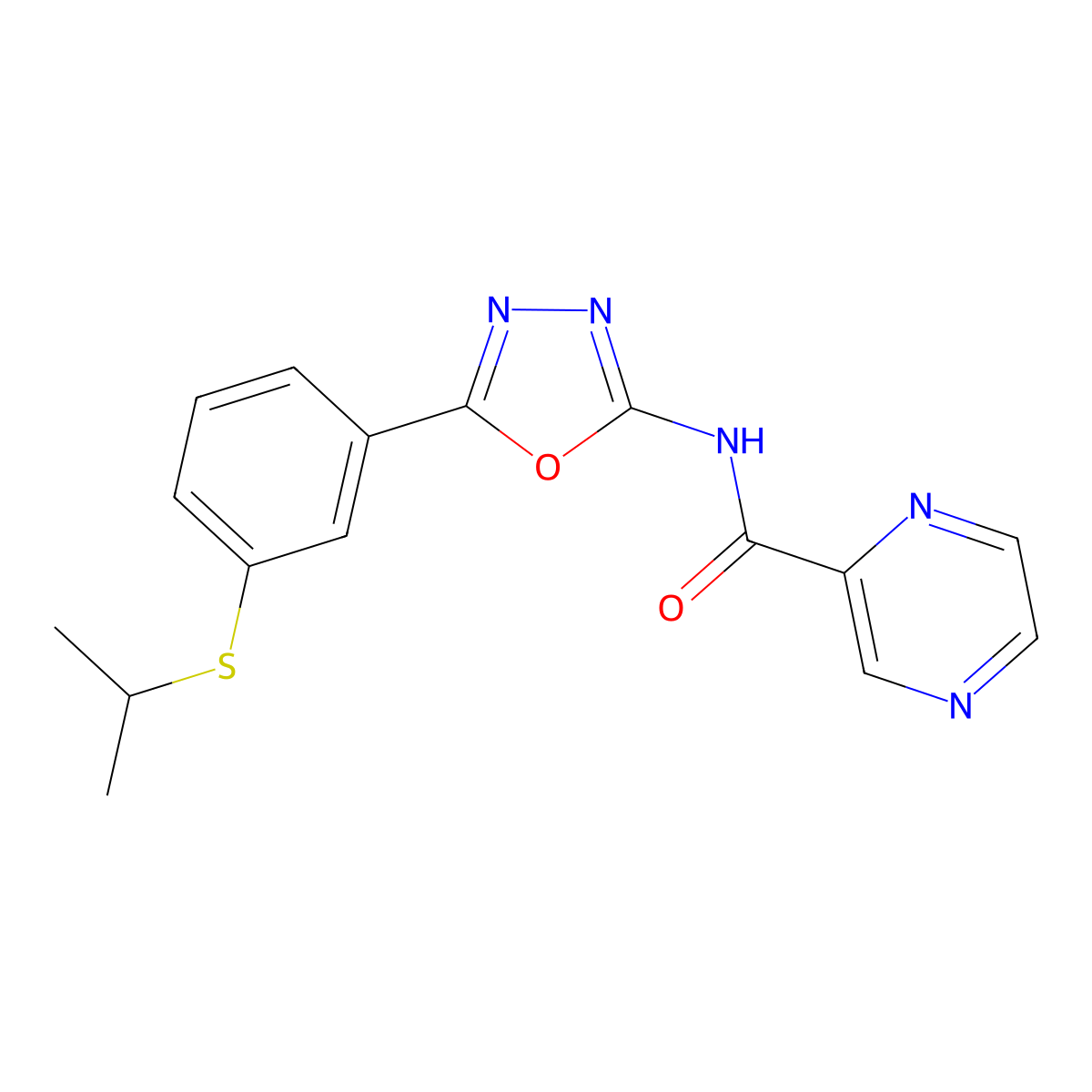 N-(5-(3-(isopropylthio)phenyl)-1,3,4-oxadiazol-2-yl)pyrazine-2-carboxamide molecular structure, CAS 1251574-86-3
