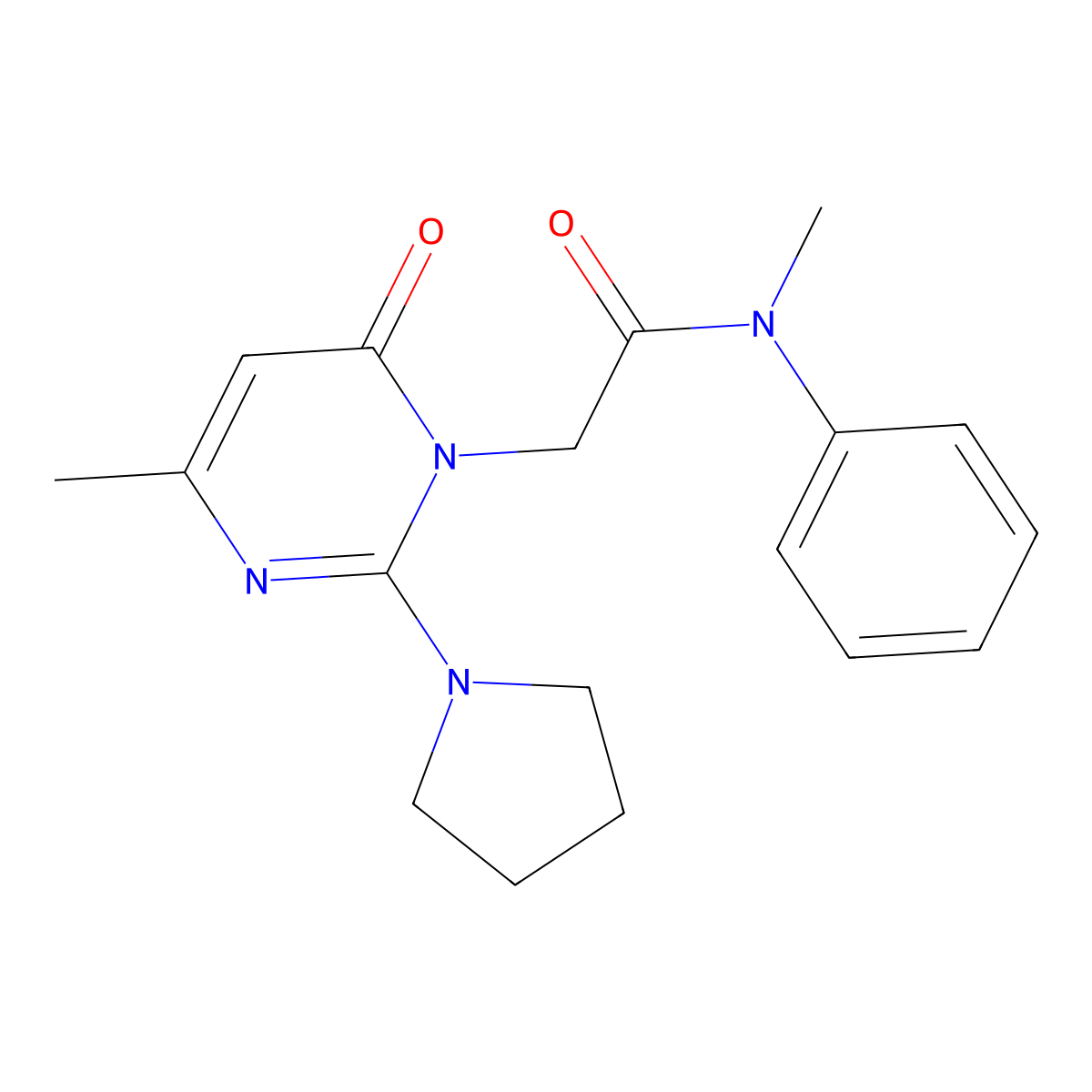 N-methyl-2-(4-methyl-6-oxo-2-pyrrolidin-1-ylpyrimidin-1(6H)-yl)-N-phenylacetamide molecular structure, CAS 1251574-87-4