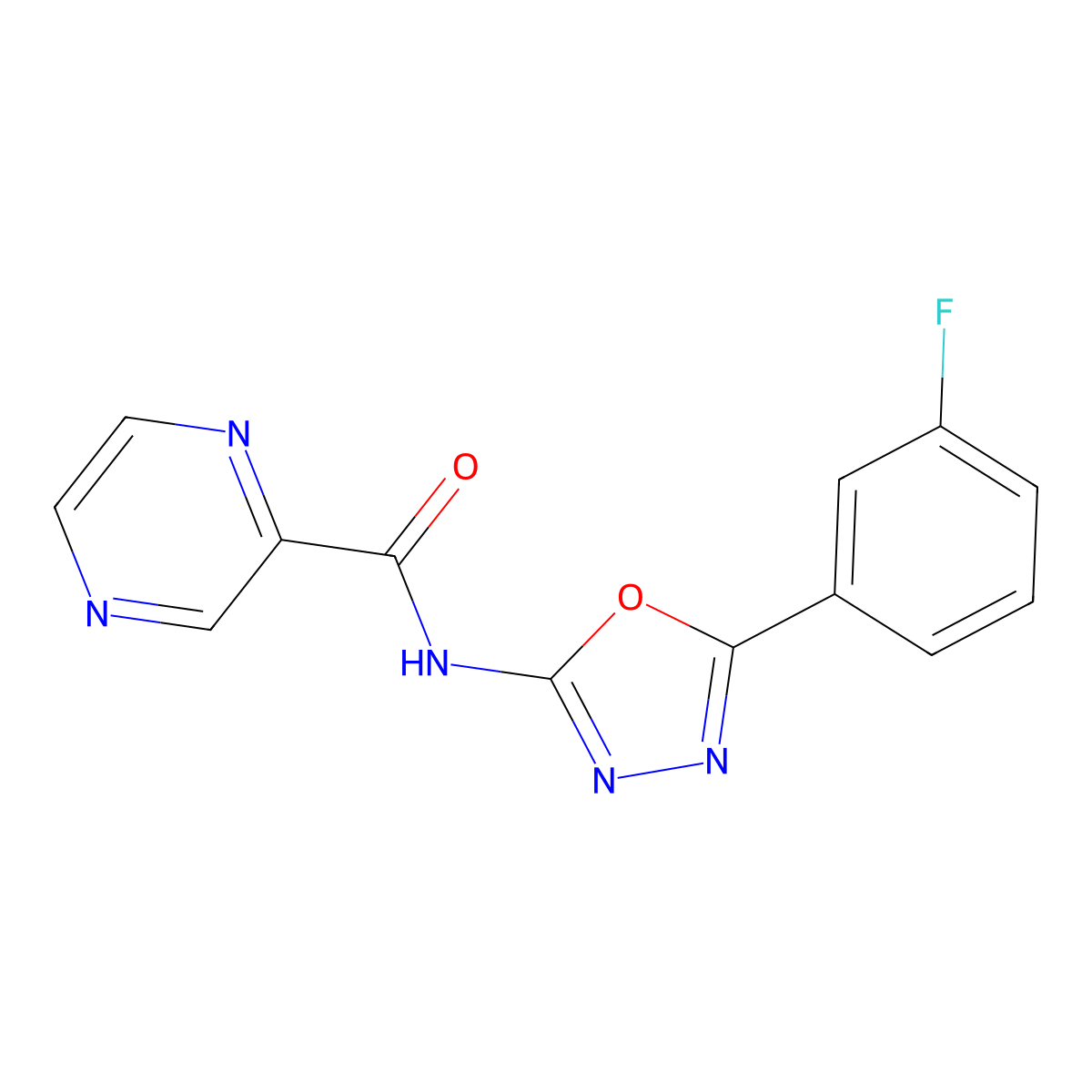 N-(5-(3-fluorophenyl)-1,3,4-oxadiazol-2-yl)pyrazine-2-carboxamide molecular structure, CAS 1251574-93-2