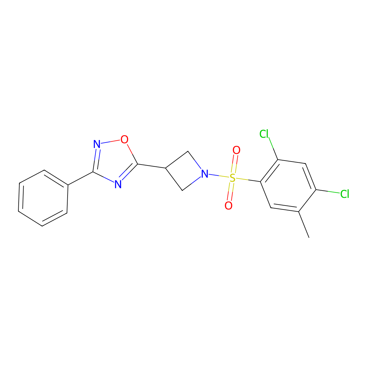 5-(1-((2,4-Dichloro-5-methylphenyl)sulfonyl)azetidin-3-yl)-3-phenyl-1,2,4-oxadiazole molecular structure, CAS 1251574-95-4