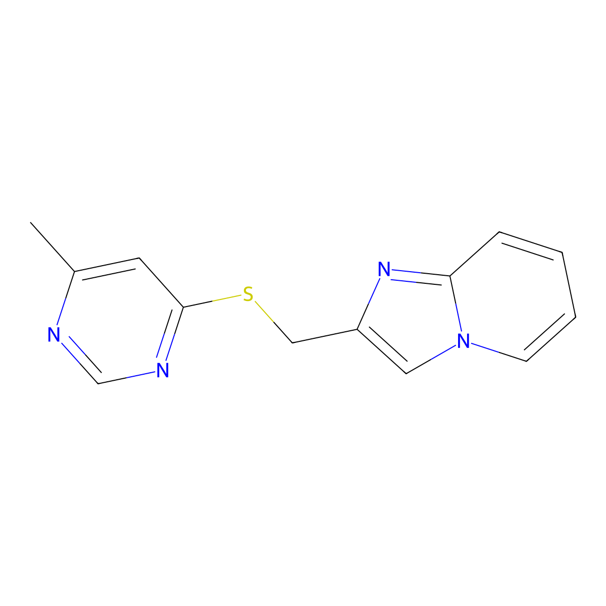2-(((6-Methylpyrimidin-4-yl)thio)methyl)imidazo[1,2-a]pyridine molecular structure, CAS 1251575-02-6