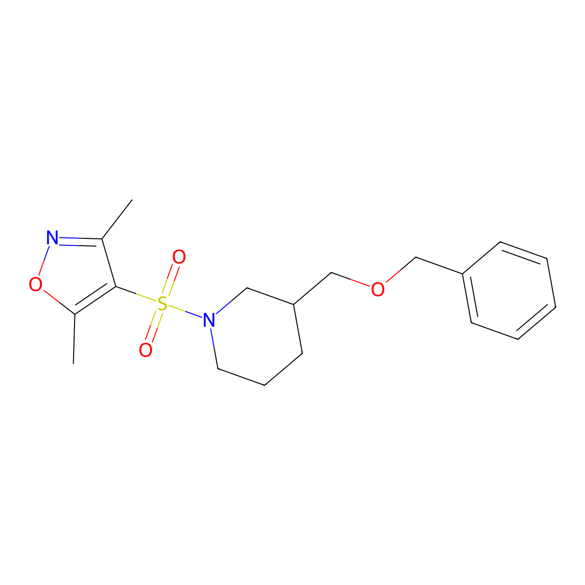 4-((3-((Benzyloxy)methyl)piperidin-1-yl)sulfonyl)-3,5-dimethylisoxazole molecular structure, CAS 1251575-10-6