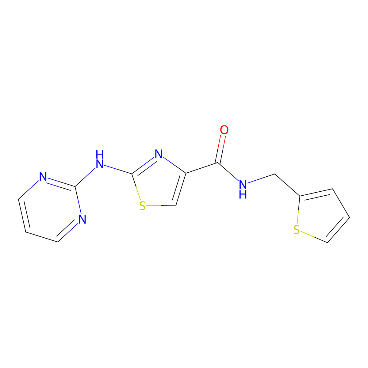 2-(pyrimidin-2-ylamino)-N-(thiophen-2-ylmethyl)thiazole-4-carboxamide molecular structure, CAS 1251575-14-0