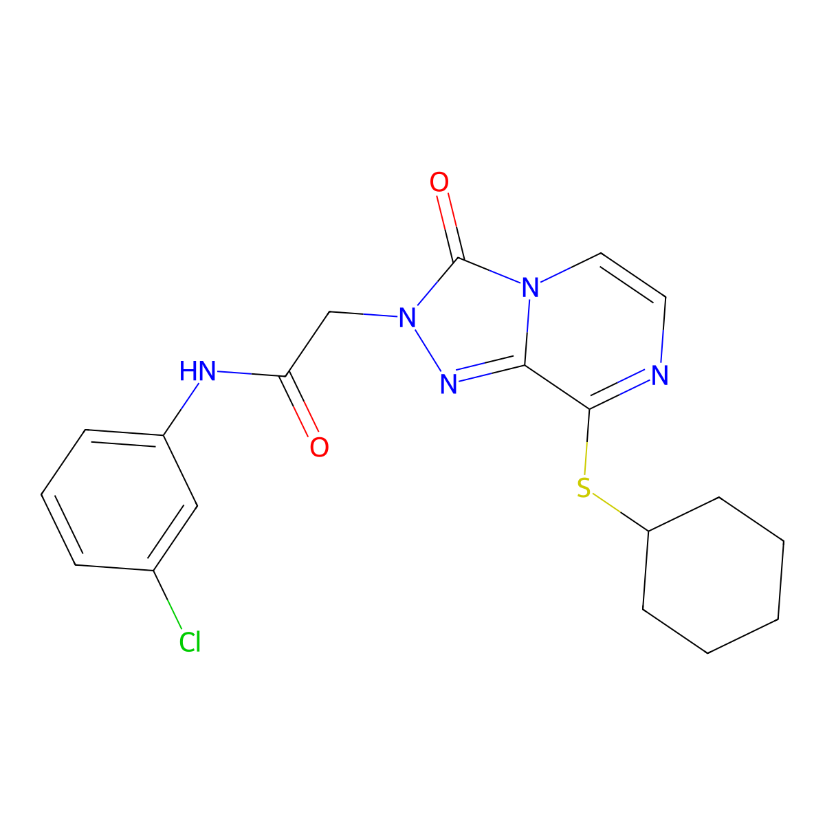 N-(3-chlorophenyl)-2-(8-(cyclohexylthio)-3-oxo-[1,2,4]triazolo[4,3-a]pyrazin-2(3H)-yl)acetamide molecular structure, CAS 1251575-19-5