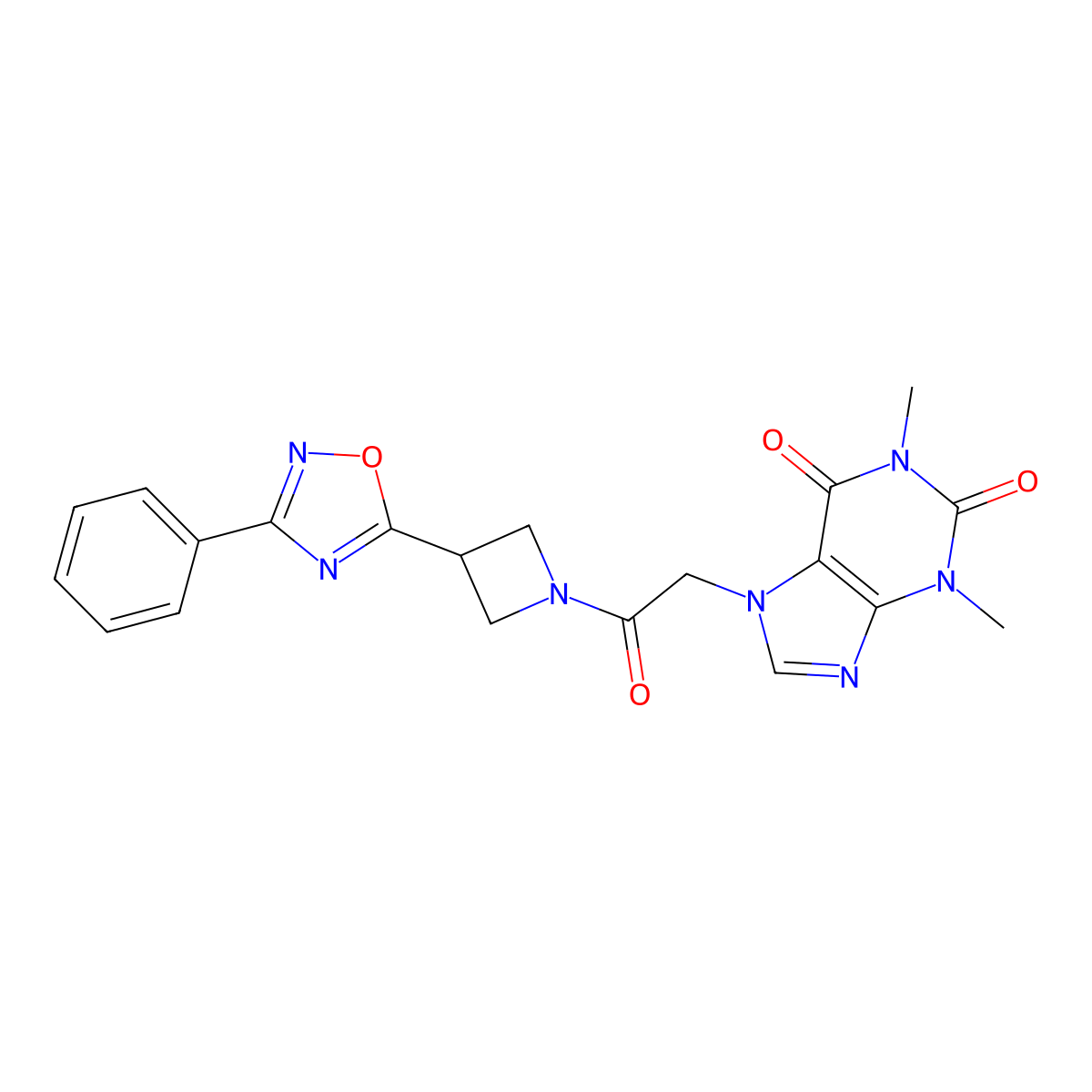1,3-dimethyl-7-(2-oxo-2-(3-(3-phenyl-1,2,4-oxadiazol-5-yl)azetidin-1-yl)ethyl)-1H-purine-2,6(3H,7H)-dione molecular structure, CAS 1251575-23-1