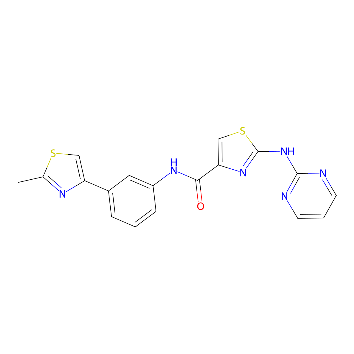 N-(3-(2-methylthiazol-4-yl)phenyl)-2-(pyrimidin-2-ylamino)thiazole-4-carboxamide molecular structure, CAS 1251575-27-5