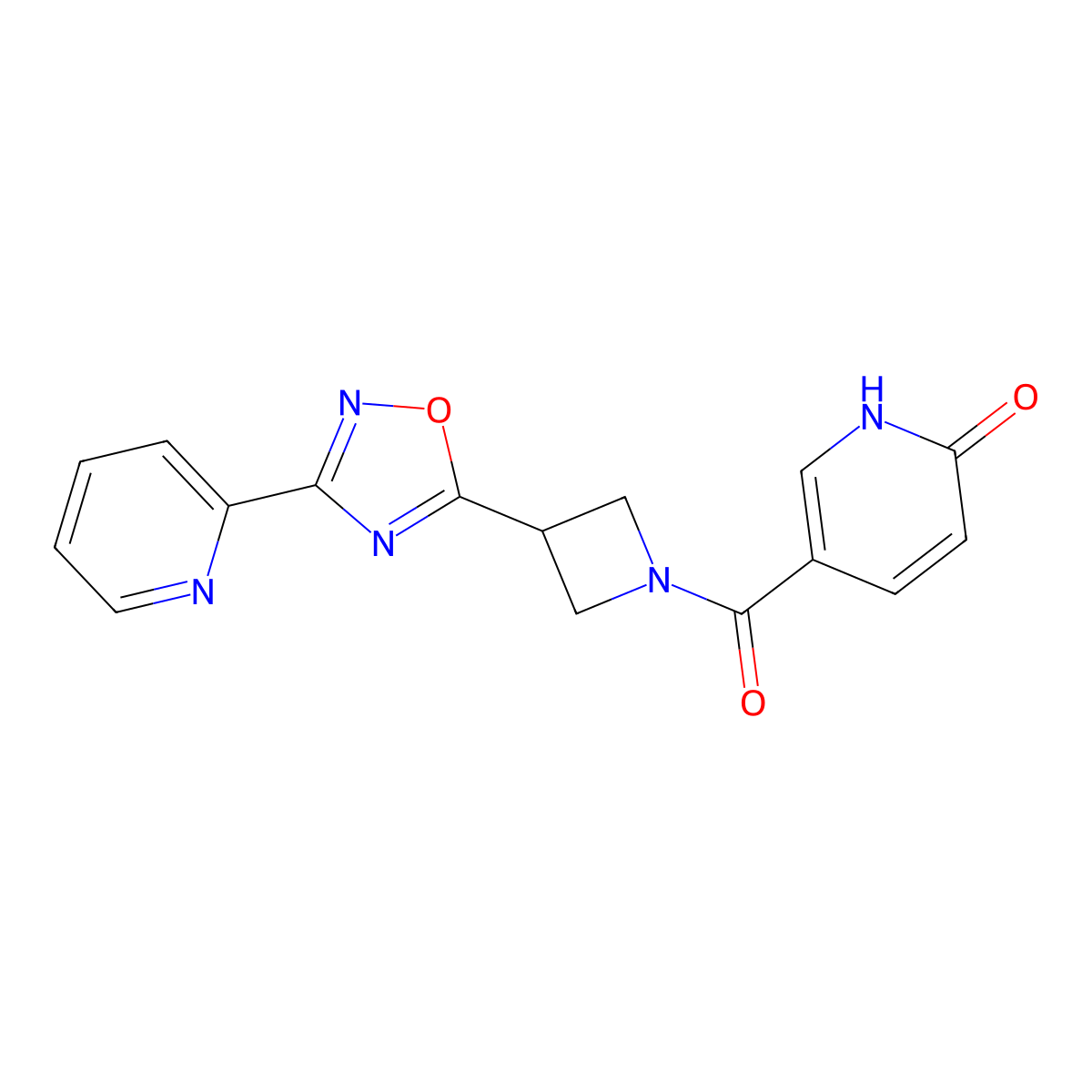 5-(3-(3-(pyridin-2-yl)-1,2,4-oxadiazol-5-yl)azetidine-1-carbonyl)pyridin-2(1H)-one molecular structure, CAS 1251575-28-6