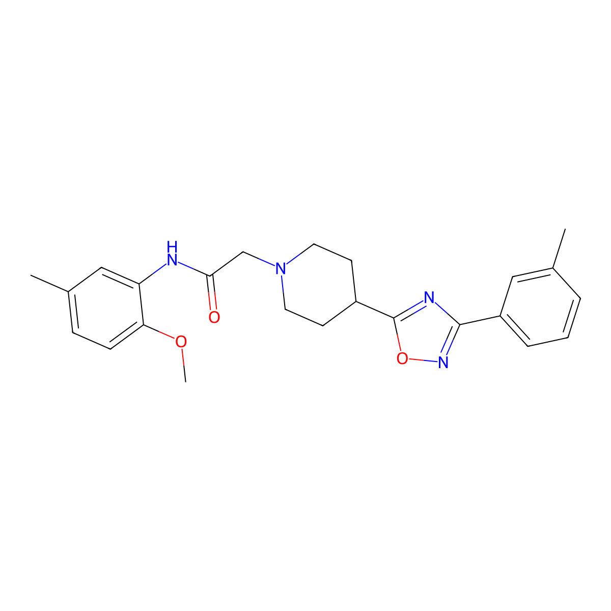 N-(2-methoxy-5-methylphenyl)-2-{4-[3-(3-methylphenyl)-1,2,4-oxadiazol-5-yl]piperidin-1-yl}acetamide molecular structure, CAS 1251575-35-5