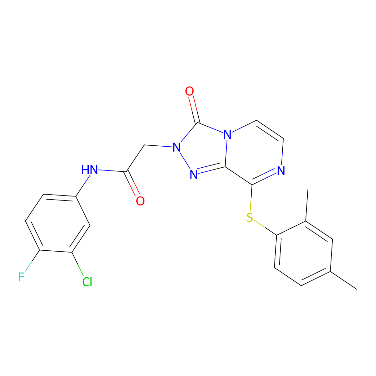 N-(3-chloro-4-fluorophenyl)-2-{8-[(2,4-dimethylphenyl)sulfanyl]-3-oxo-2H,3H-[1,2,4]triazolo[4,3-a]pyrazin-2-yl}acetamide molecular structure, CAS 1251575-38-8
