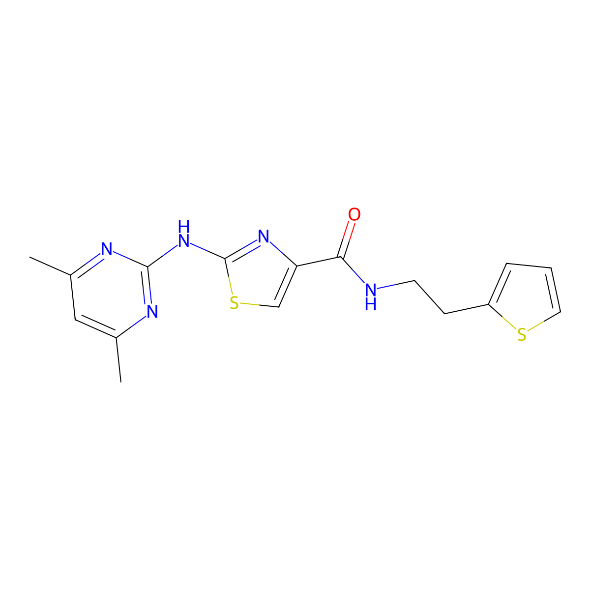2-[(4,6-dimethylpyrimidin-2-yl)amino]-N-[2-(thiophen-2-yl)ethyl]-1,3-thiazole-4-carboxamide molecular structure, CAS 1251575-39-9