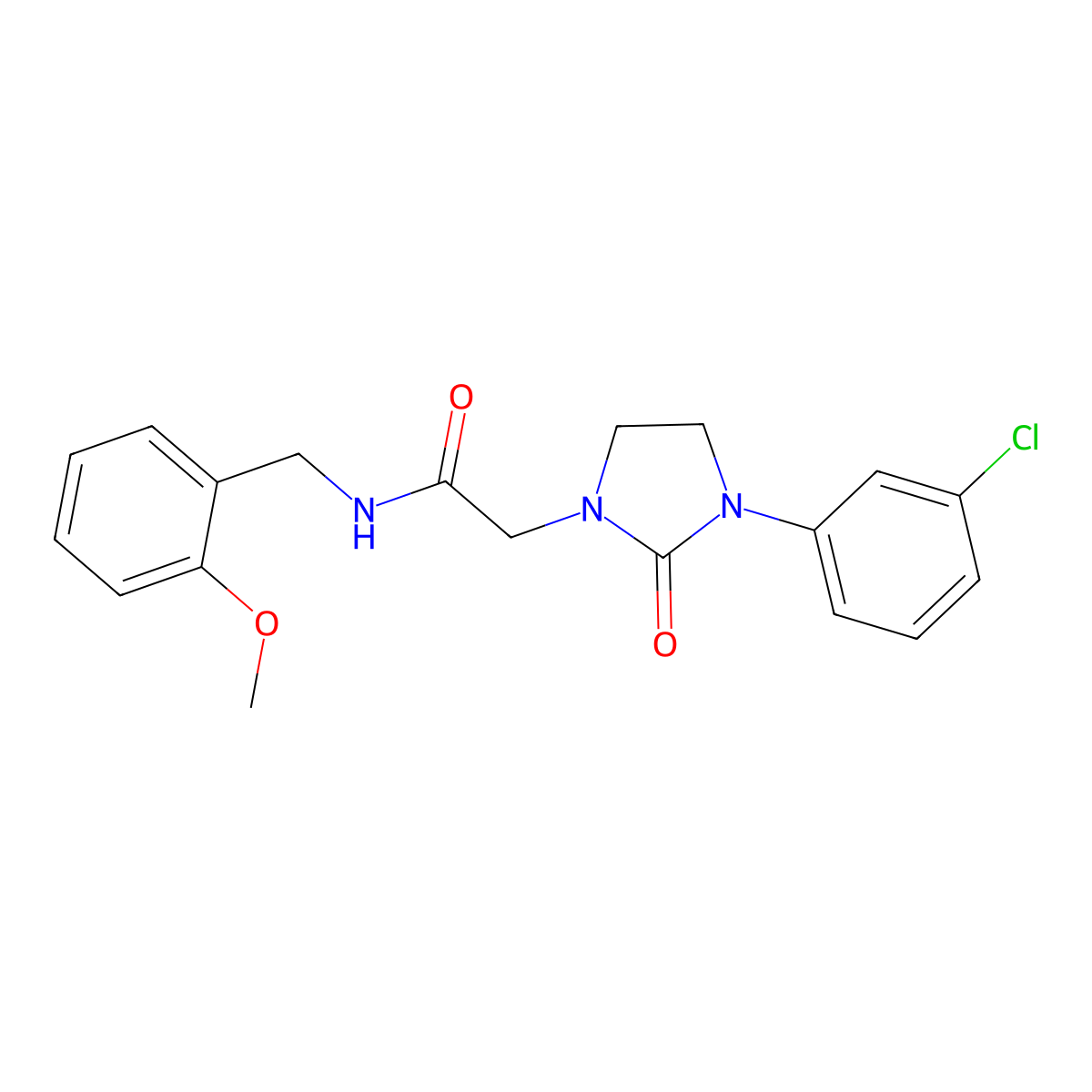 2-(3-(3-chlorophenyl)-2-oxoimidazolidin-1-yl)-N-(2-methoxybenzyl)acetamide molecular structure, CAS 1251575-40-2