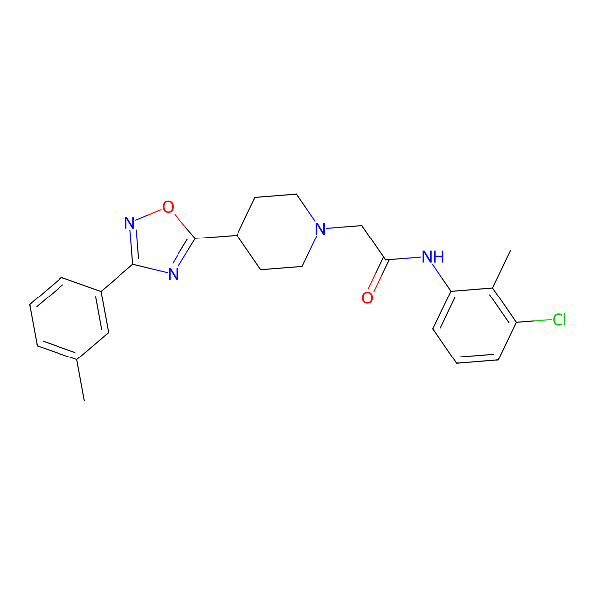 N-(3-chloro-2-methylphenyl)-2-(4-(3-(m-tolyl)-1,2,4-oxadiazol-5-yl)piperidin-1-yl)acetamide molecular structure, CAS 1251575-42-4
