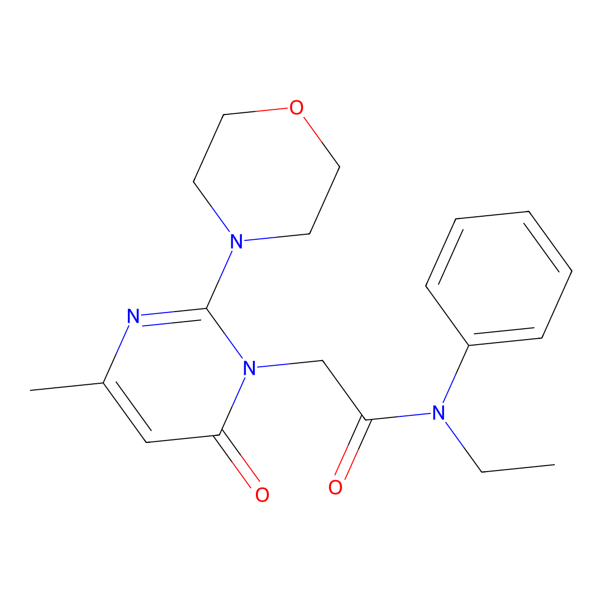 N-ethyl-2-[4-methyl-2-(morpholin-4-yl)-6-oxo-1,6-dihydropyrimidin-1-yl]-N-phenylacetamide molecular structure, CAS 1251575-44-6