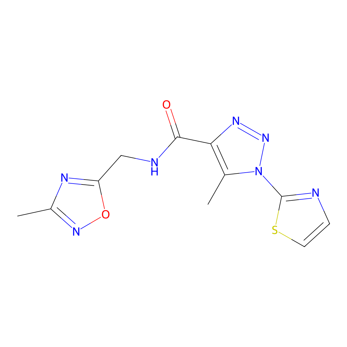 5-methyl-N-((3-methyl-1,2,4-oxadiazol-5-yl)methyl)-1-(thiazol-2-yl)-1H-1,2,3-triazole-4-carboxamide molecular structure, CAS 1251575-74-2