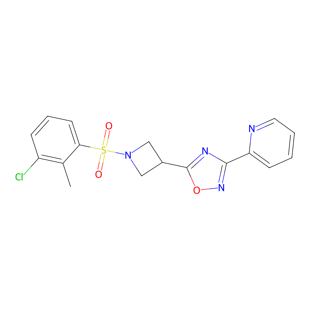 5-(1-((3-Chloro-2-methylphenyl)sulfonyl)azetidin-3-yl)-3-(pyridin-2-yl)-1,2,4-oxadiazole molecular structure, CAS 1251575-84-4