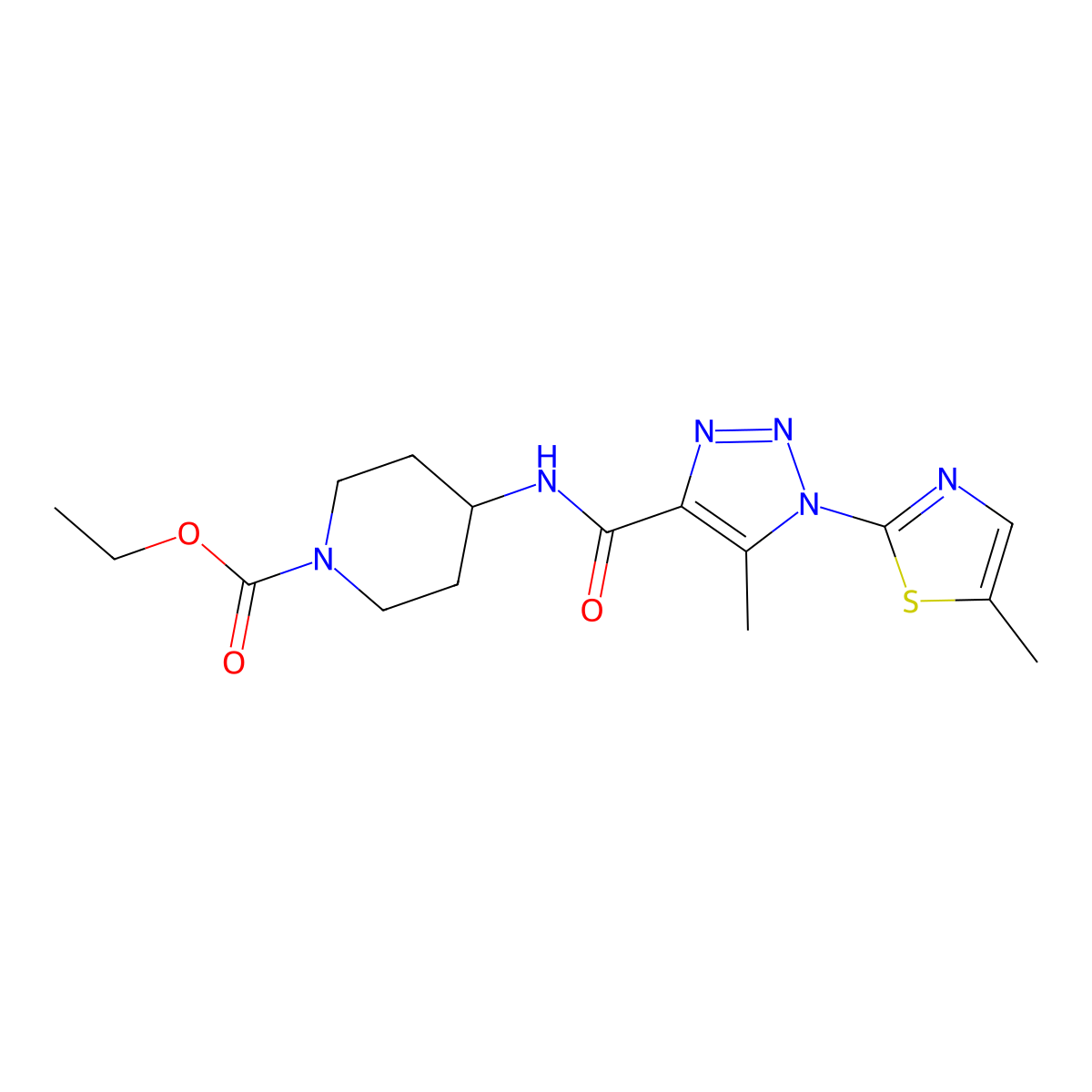 ethyl 4-(5-methyl-1-(5-methylthiazol-2-yl)-1H-1,2,3-triazole-4-carboxamido)piperidine-1-carboxylate molecular structure, CAS 1251575-86-6