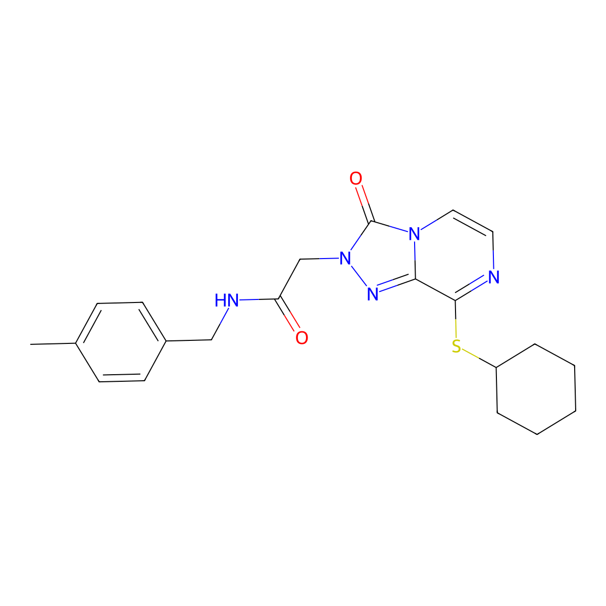 2-(8-(cyclohexylthio)-3-oxo-[1,2,4]triazolo[4,3-a]pyrazin-2(3H)-yl)-N-(4-methylbenzyl)acetamide molecular structure, CAS 1251575-88-8
