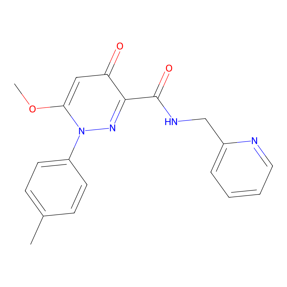 6-methoxy-1-(4-methylphenyl)-4-oxo-N-[(pyridin-2-yl)methyl]-1,4-dihydropyridazine-3-carboxamide molecular structure, CAS 1251575-90-2