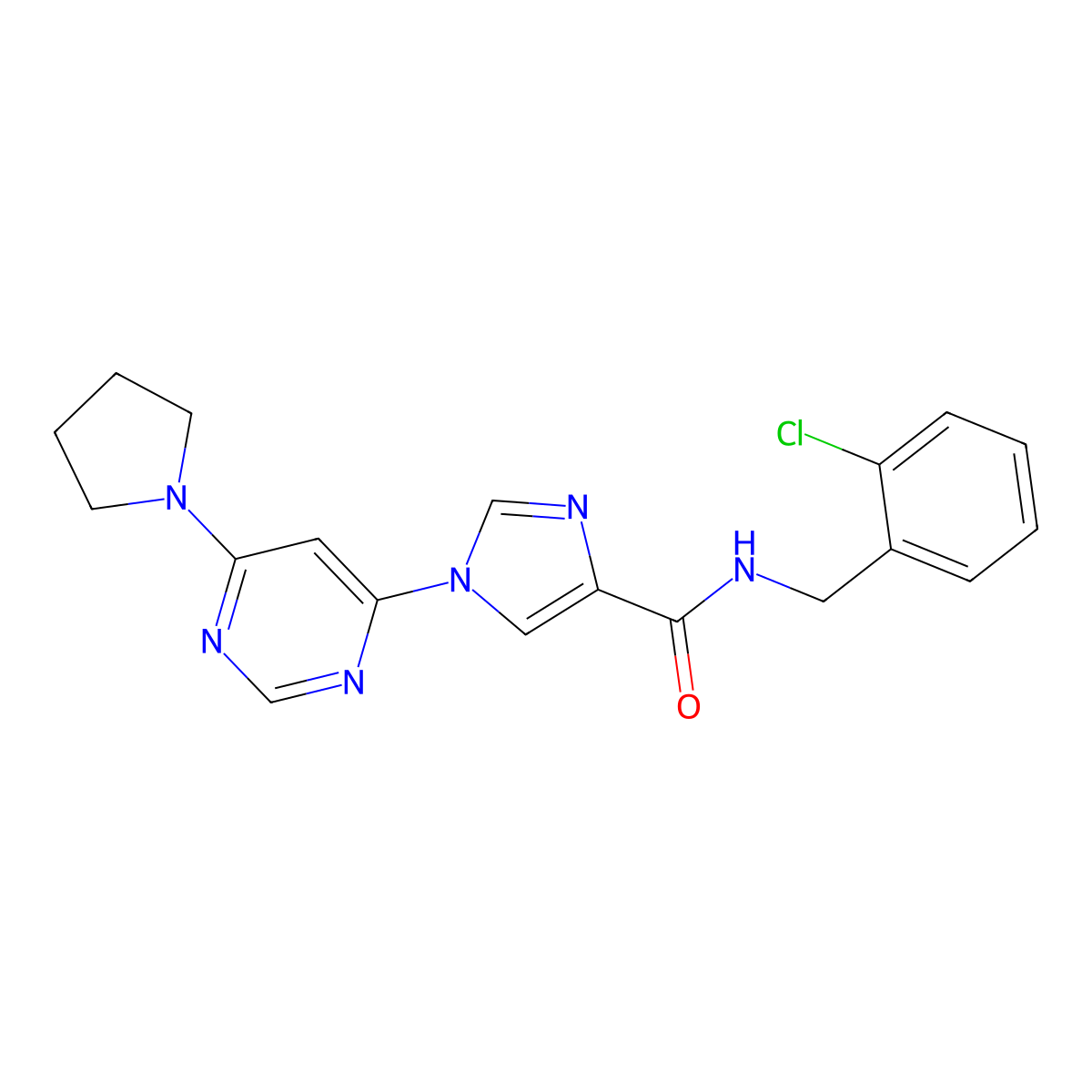 N-[(2-chlorophenyl)methyl]-1-[6-(pyrrolidin-1-yl)pyrimidin-4-yl]-1H-imidazole-4-carboxamide molecular structure, CAS 1251576-10-9