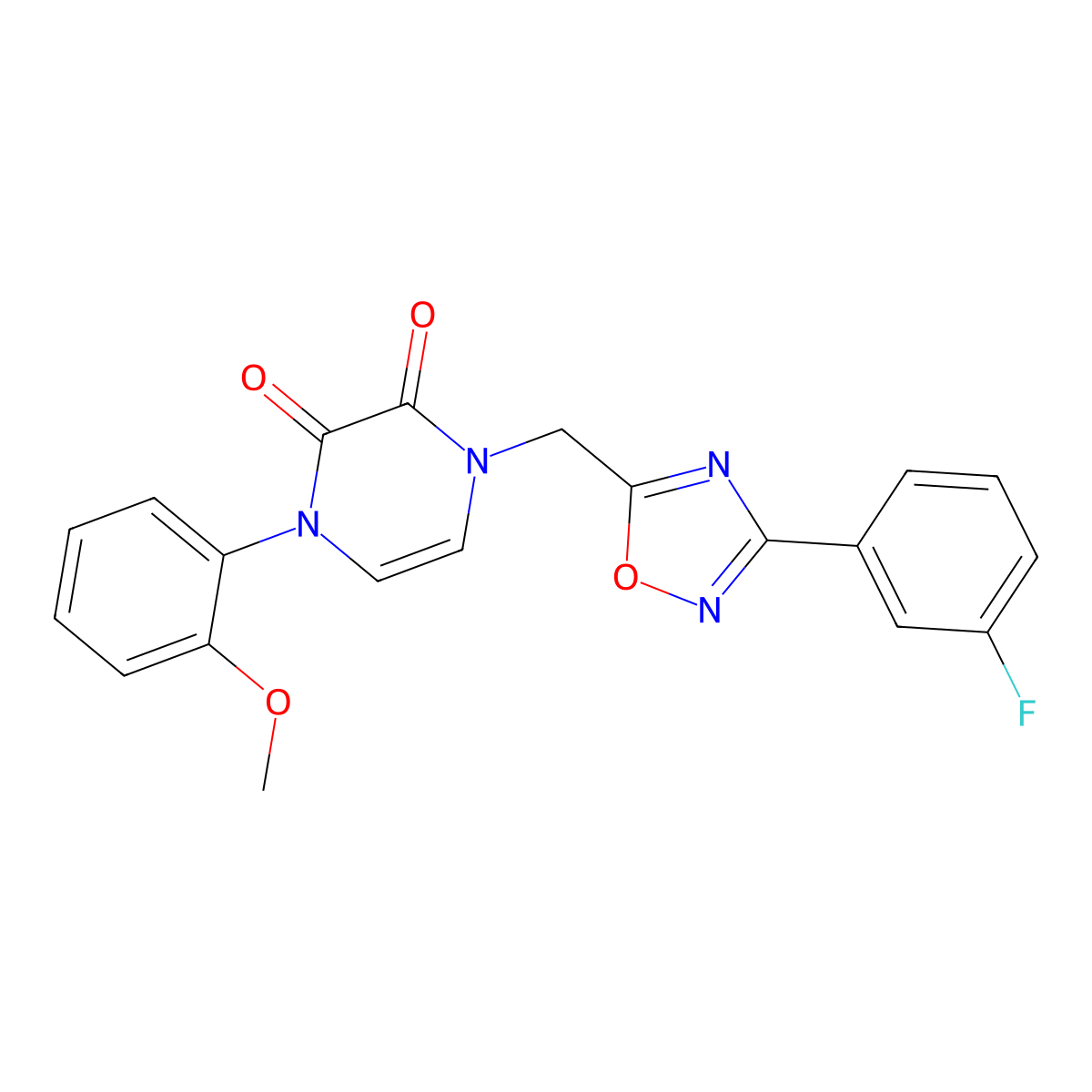 1-((3-(3-fluorophenyl)-1,2,4-oxadiazol-5-yl)methyl)-4-(2-methoxyphenyl)pyrazine-2,3(1H,4H)-dione molecular structure, CAS 1251576-18-7